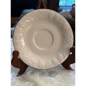 GTI White Ceramic Saucer Embossed Floral Berry Rim Green Trim 6 Inch Tea Plate